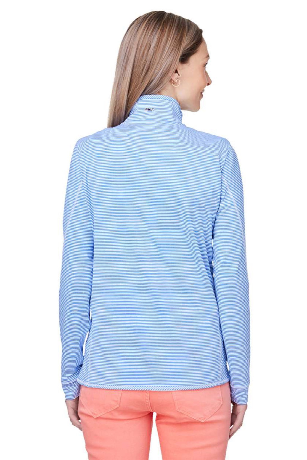Vineyard Vines K002521 Womens Microstripe Sankaty 1/4 Zip Sweatshirt Breaker Blue Model Back