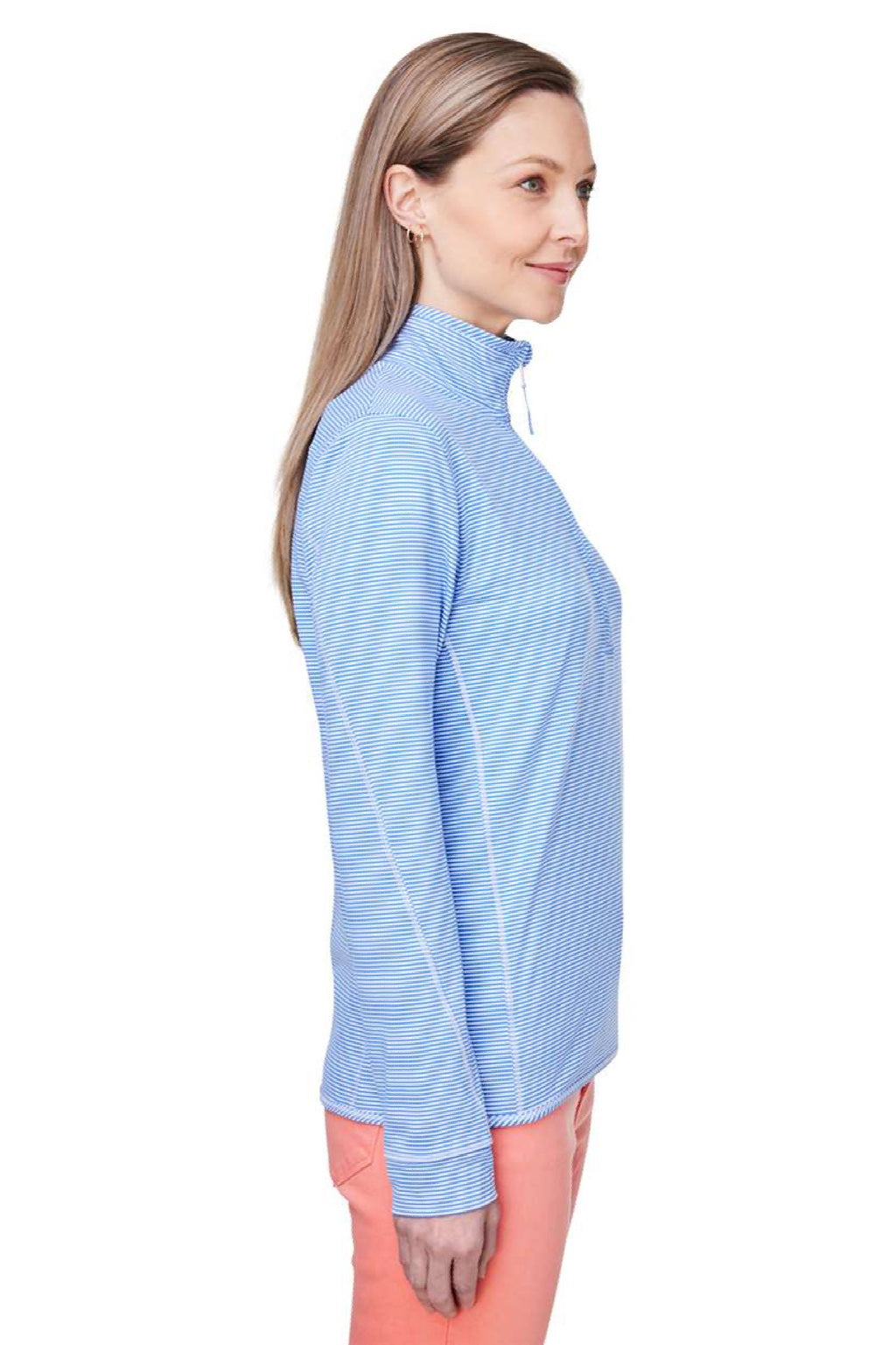 Vineyard Vines K002521 Womens Microstripe Sankaty 1/4 Zip Sweatshirt Breaker Blue Model Side