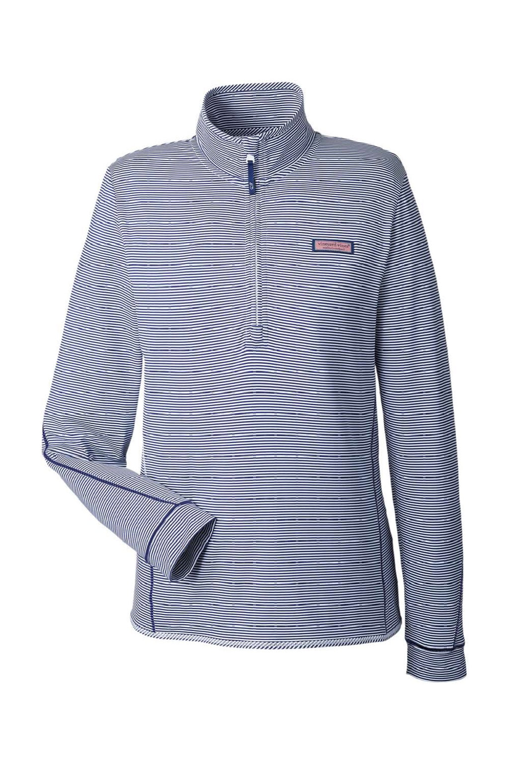 Vineyard Vines K002521 Womens Microstripe Sankaty 1/4 Zip Sweatshirt Deep Bay Blue Flat Front