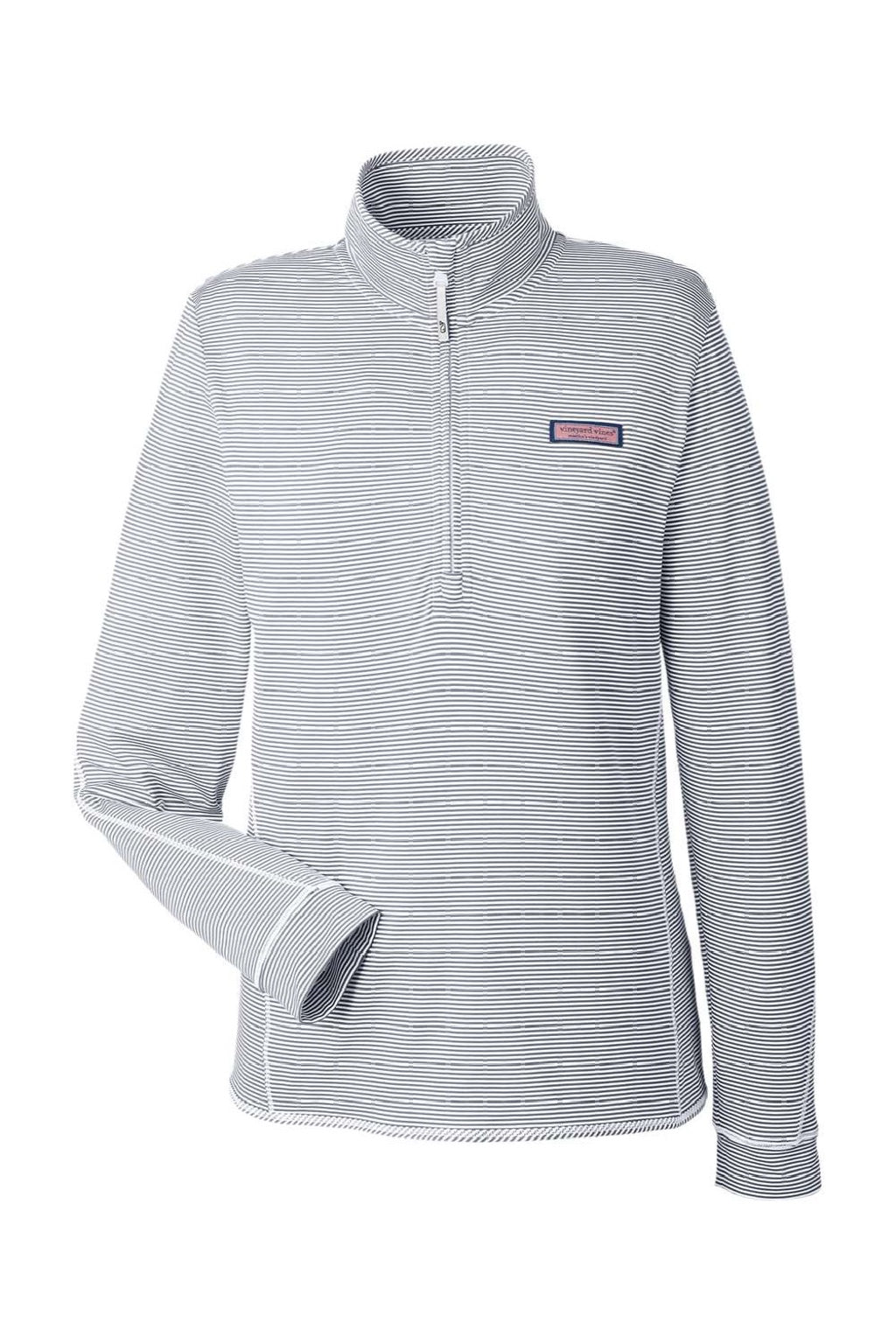 Vineyard Vines K002521 Womens Microstripe Sankaty 1/4 Zip Sweatshirt Heather Grey Flat Front