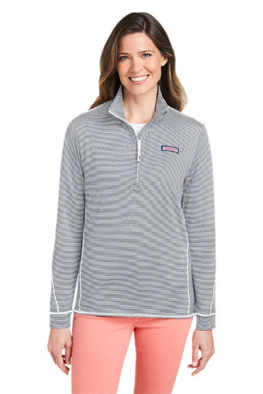 Vineyard Vines K002521 Womens Microstripe Sankaty 1/4 Zip Sweatshirt Heather Grey Model Front