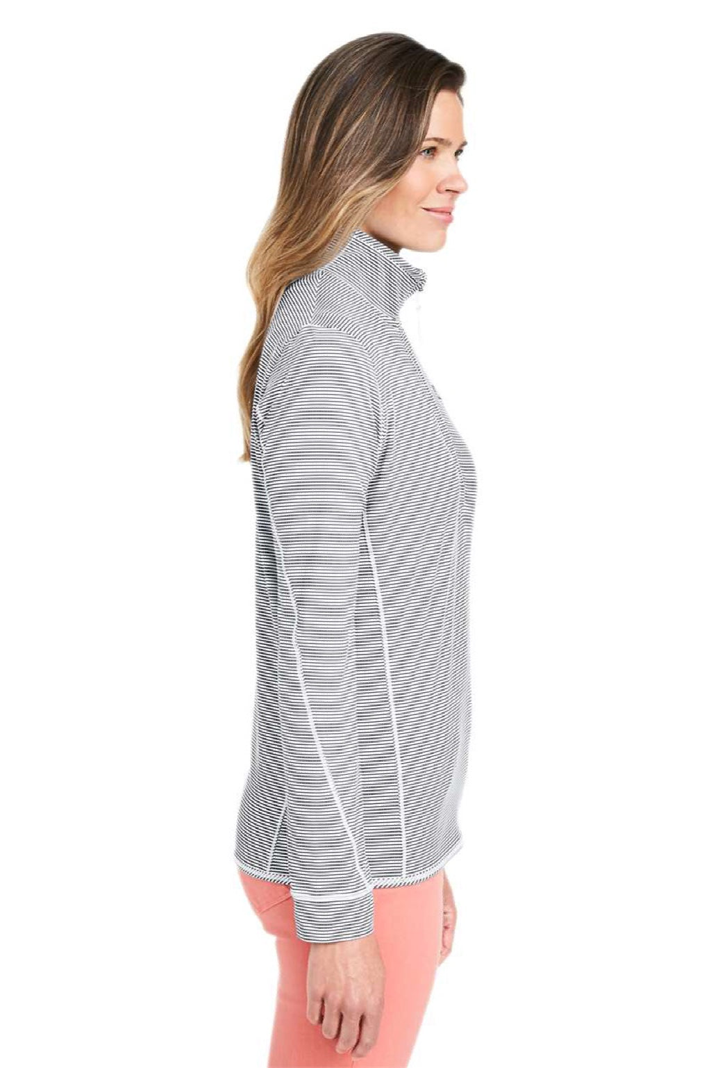 Vineyard Vines K002521 Womens Microstripe Sankaty 1/4 Zip Sweatshirt Heather Grey Model Side