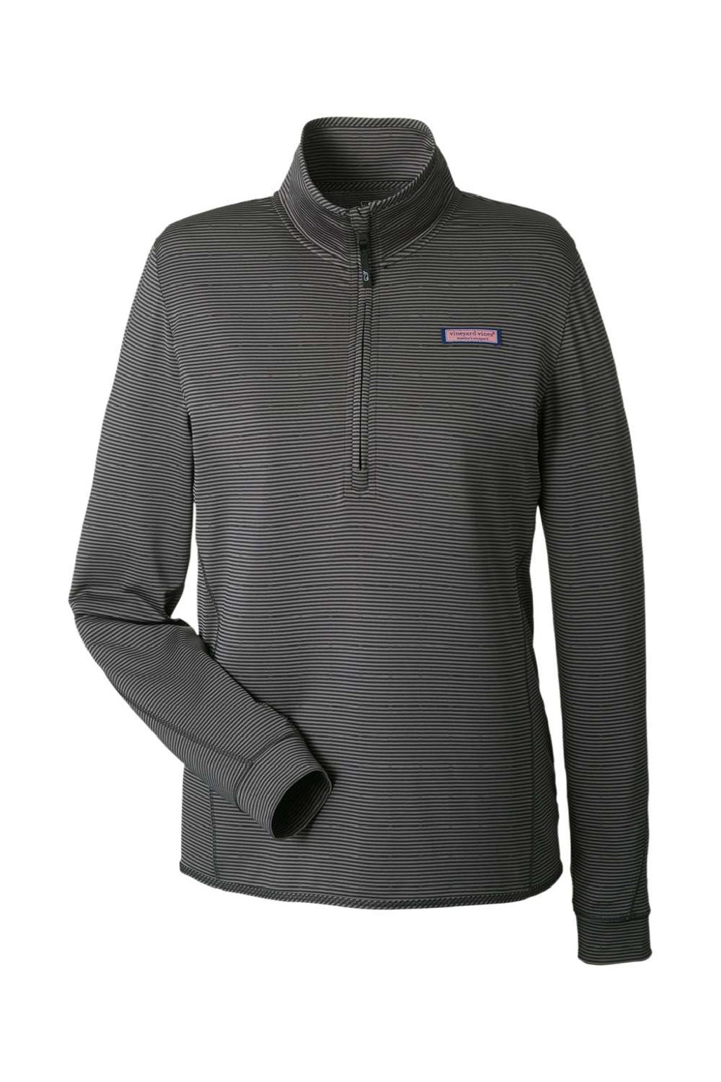 Vineyard Vines K002521 Womens Microstripe Sankaty 1/4 Zip Sweatshirt Jet Black Flat Front