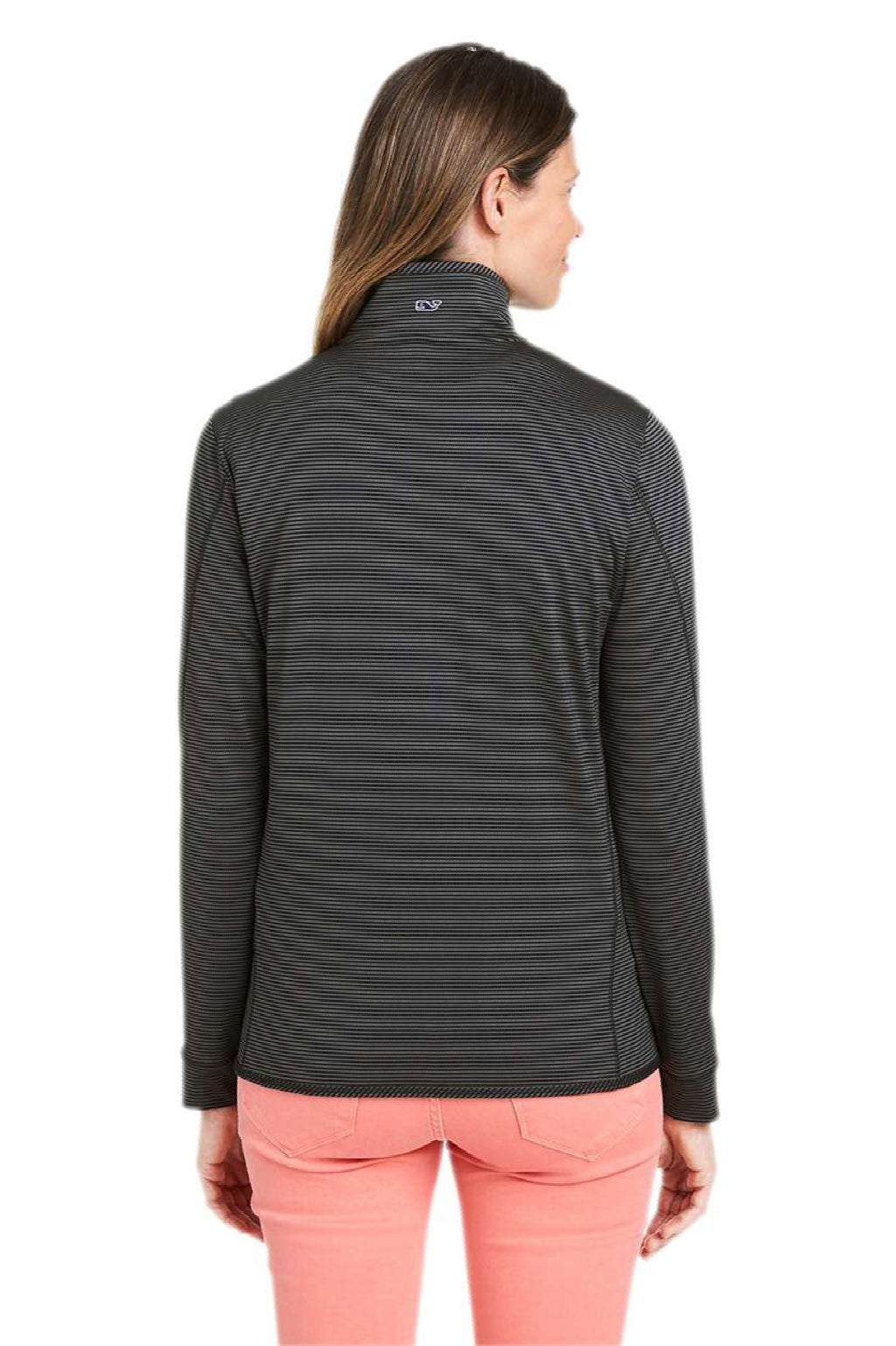 Vineyard Vines K002521 Womens Microstripe Sankaty 1/4 Zip Sweatshirt Jet Black Model Back