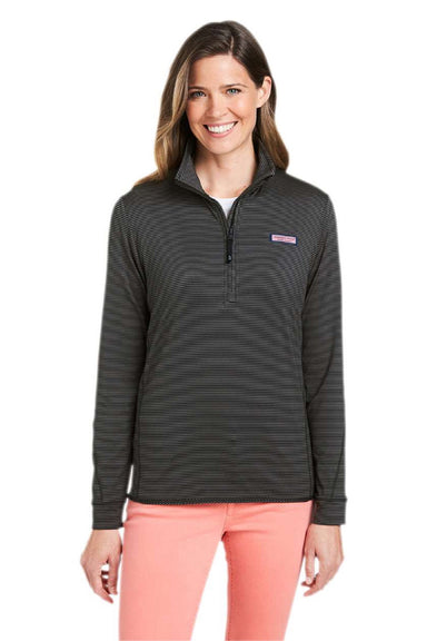 Vineyard Vines K002521 Womens Microstripe Sankaty 1/4 Zip Sweatshirt Jet Black Model Front