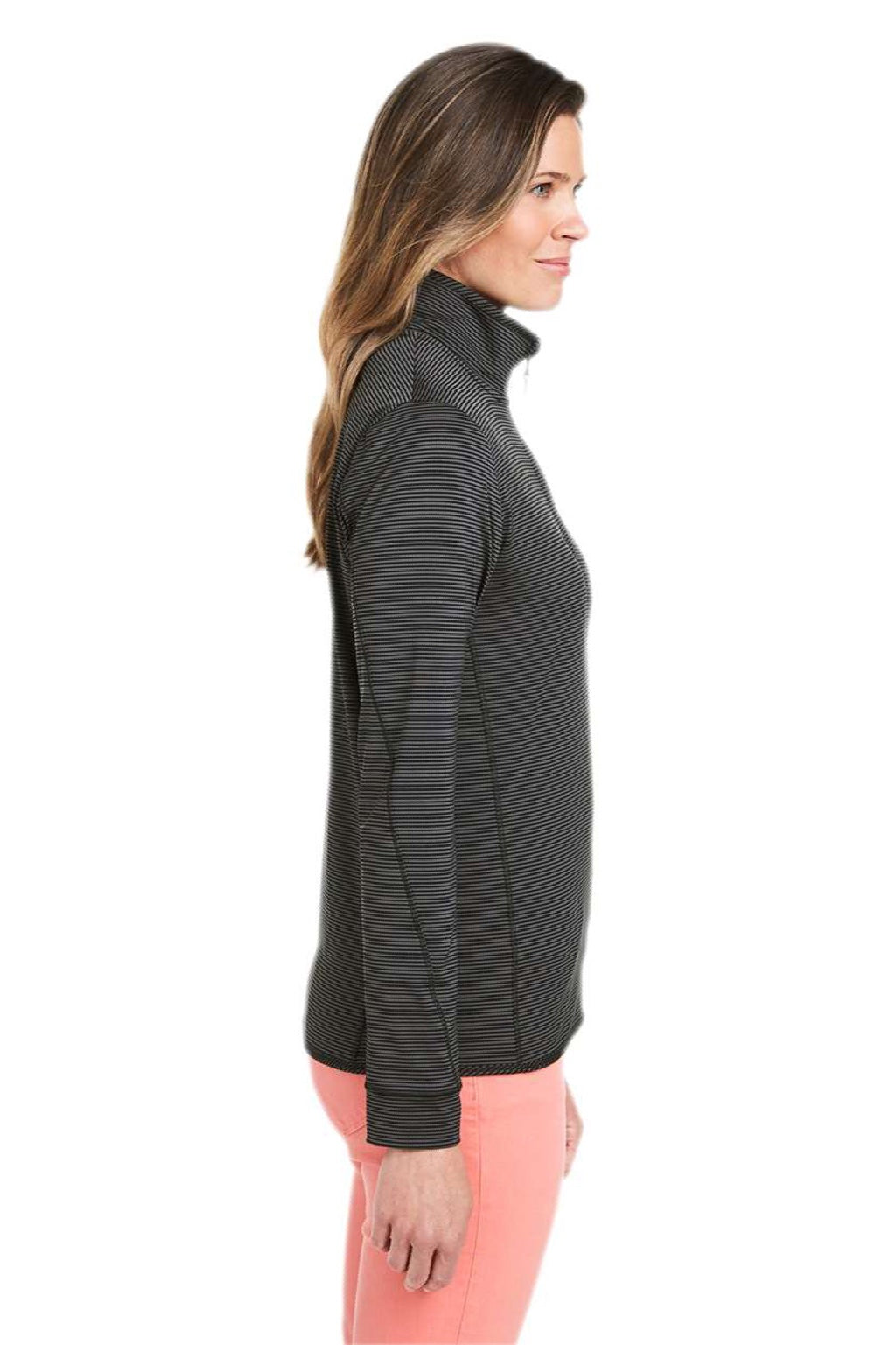 Vineyard Vines K002521 Womens Microstripe Sankaty 1/4 Zip Sweatshirt Jet Black Model Side