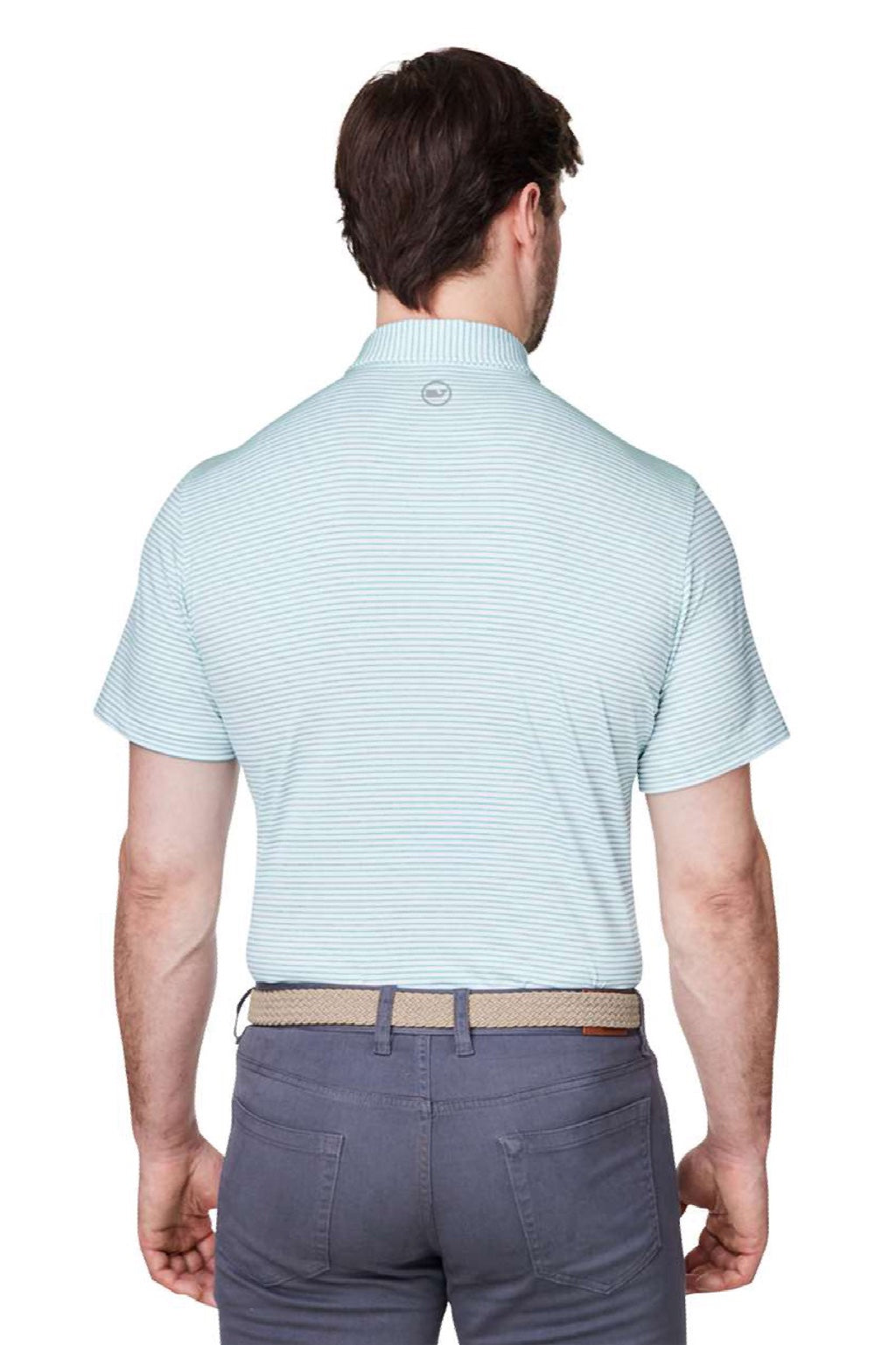 Vineyard Vines G012426 Mens Bradley Stripe Sankaty Short Sleeve Polo Shirt Andros Blue Tejada Model Back