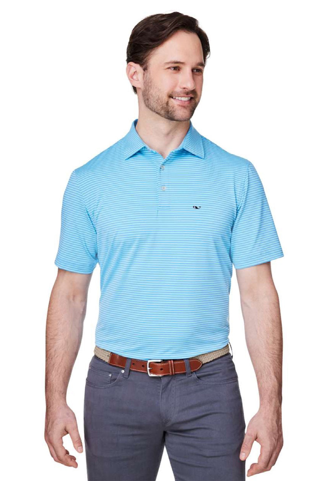 Vineyard Vines G012426 Mens Bradley Stripe Sankaty Short Sleeve Polo Shirt Andros Blue Model Front