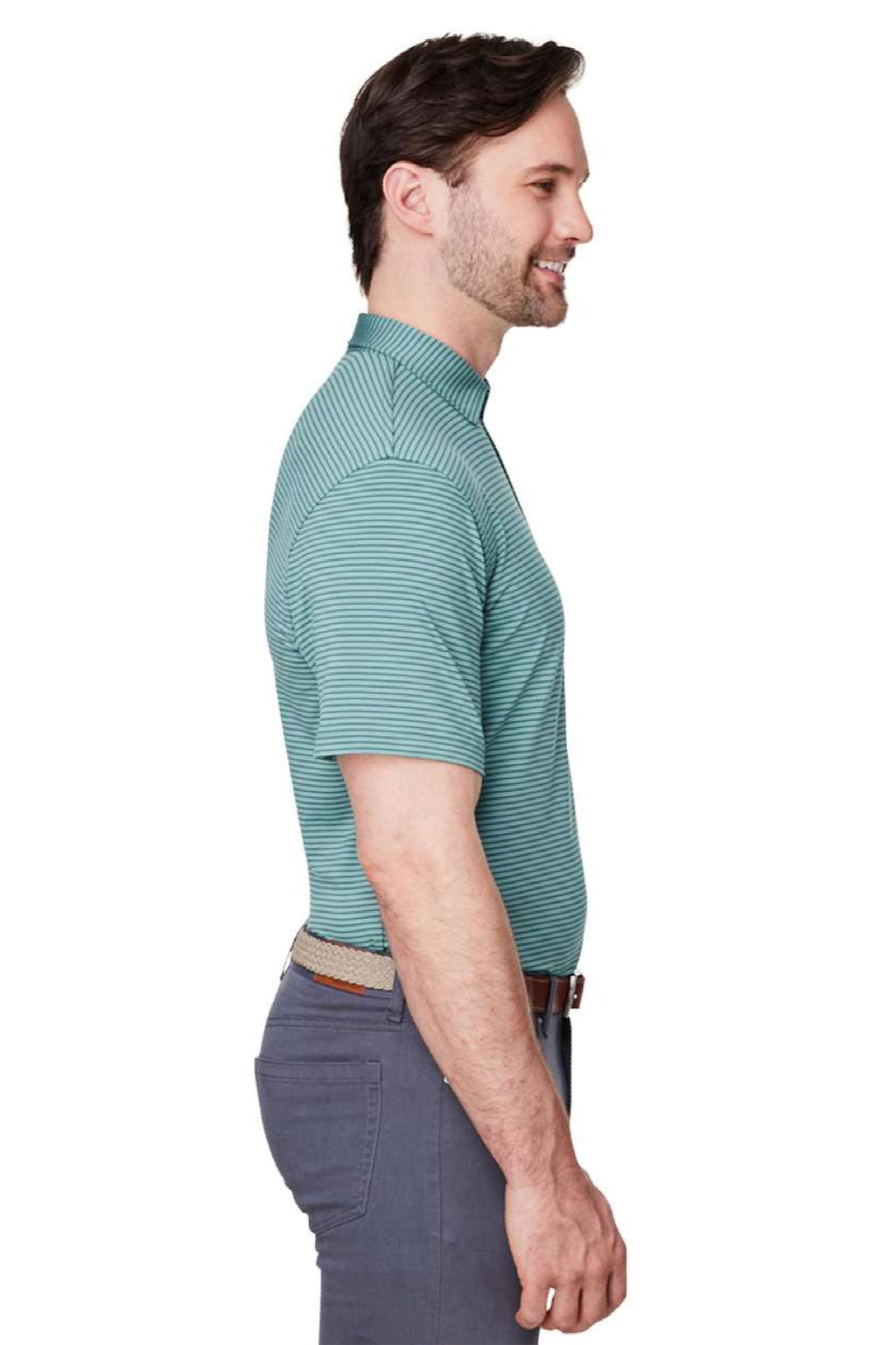 Vineyard Vines G012426 Mens Bradley Stripe Sankaty Short Sleeve Polo Shirt Sea Clay Green Model Side
