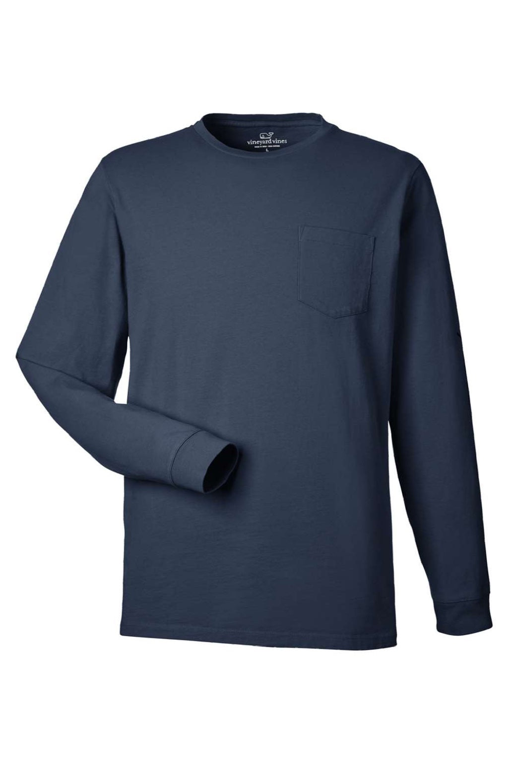 Vineyard Vines V021214 Mens Long Sleeve Crewneck T-Shirt w/ Pocket Navy Blue Blazer/White Cap Flat Front