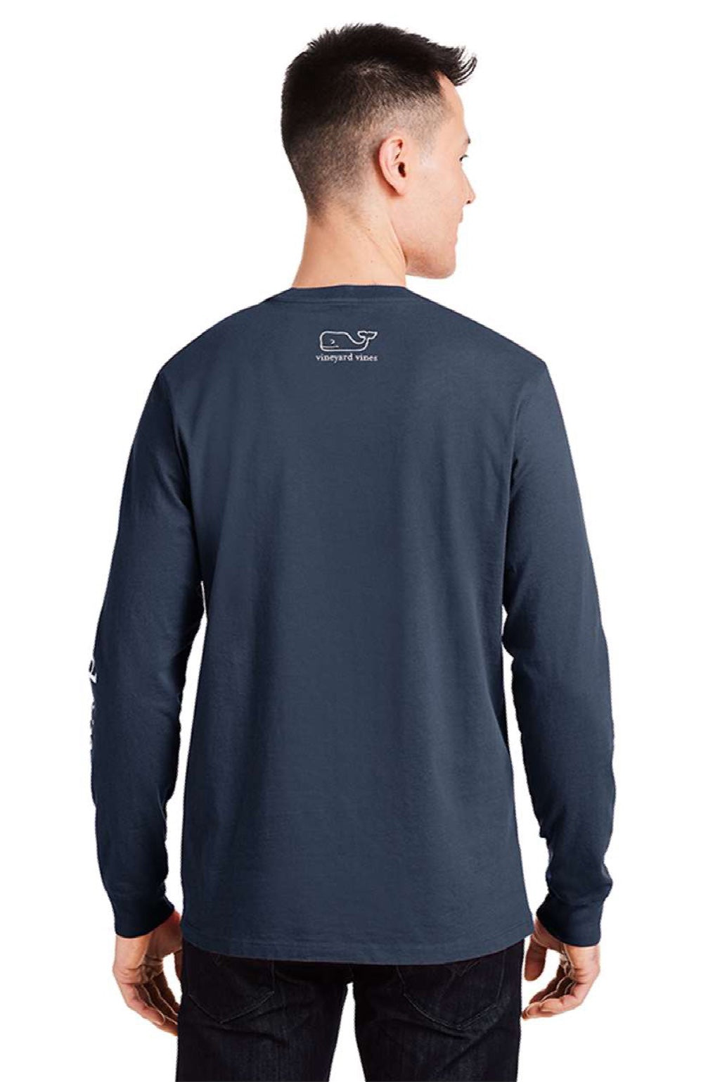 Vineyard Vines V021214 Mens Long Sleeve Crewneck T-Shirt w/ Pocket Navy Blue Blazer/White Cap Model Back