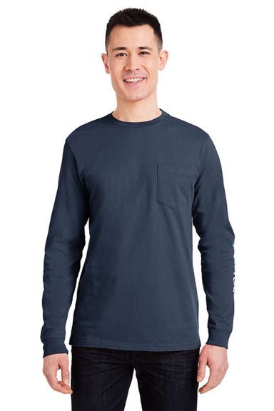 Vineyard Vines V021214 Mens Long Sleeve Crewneck T-Shirt w/ Pocket Navy Blue Blazer/White Cap Model Front