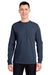Vineyard Vines V021214 Mens Long Sleeve Crewneck T-Shirt w/ Pocket Navy Blue Blazer/White Cap Model Front