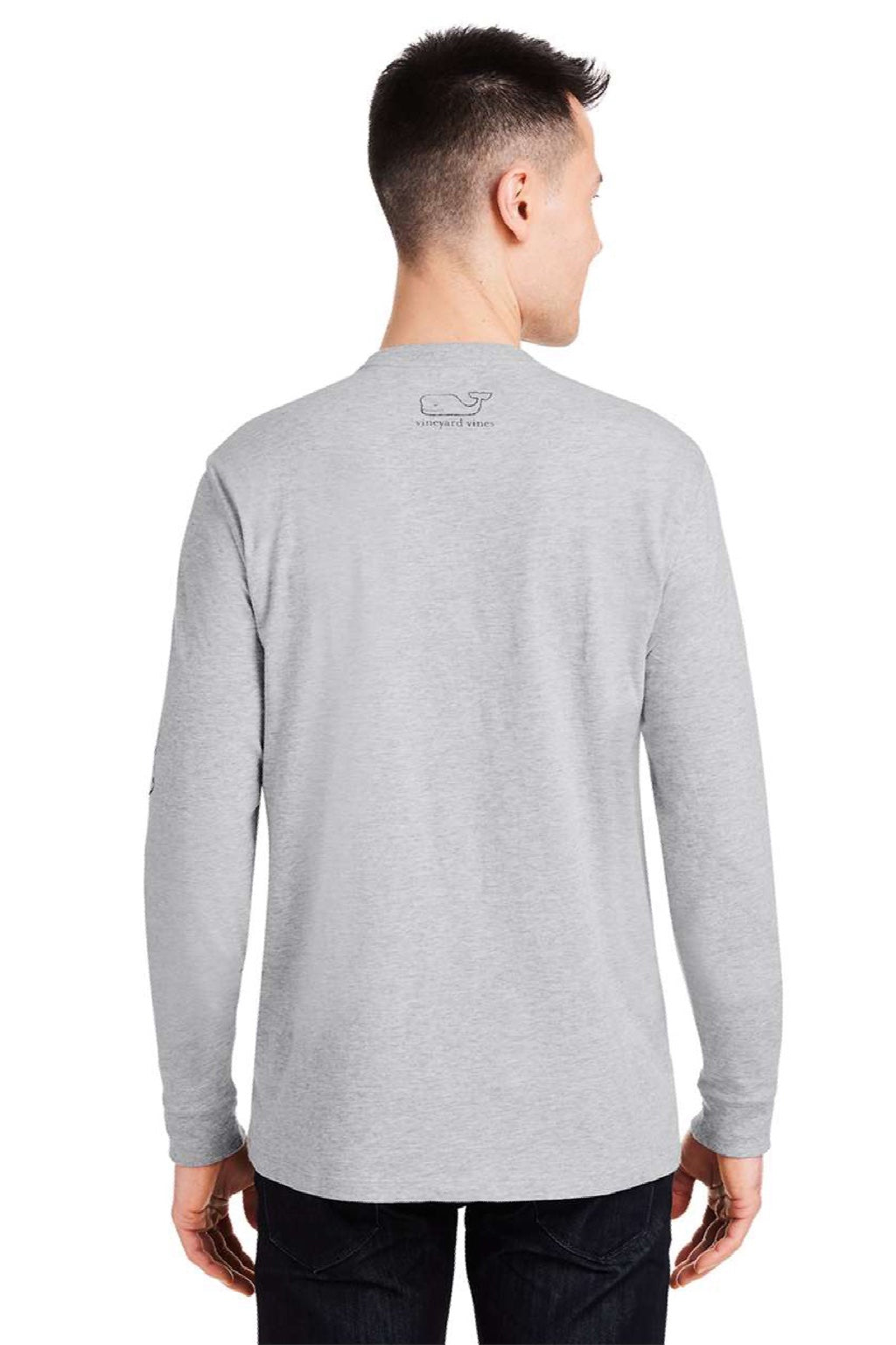 Vineyard Vines V021214 Mens Long Sleeve Crewneck T-Shirt w/ Pocket Heather Grey Model Back