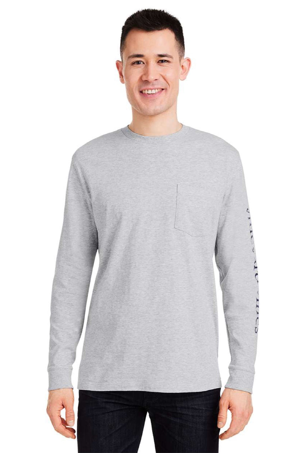 Vineyard Vines V021214 Mens Long Sleeve Crewneck T-Shirt w/ Pocket Heather Grey Model Front
