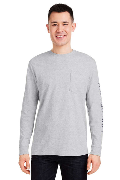 Vineyard Vines V021214 Mens Long Sleeve Crewneck T-Shirt w/ Pocket Heather Grey Model Front