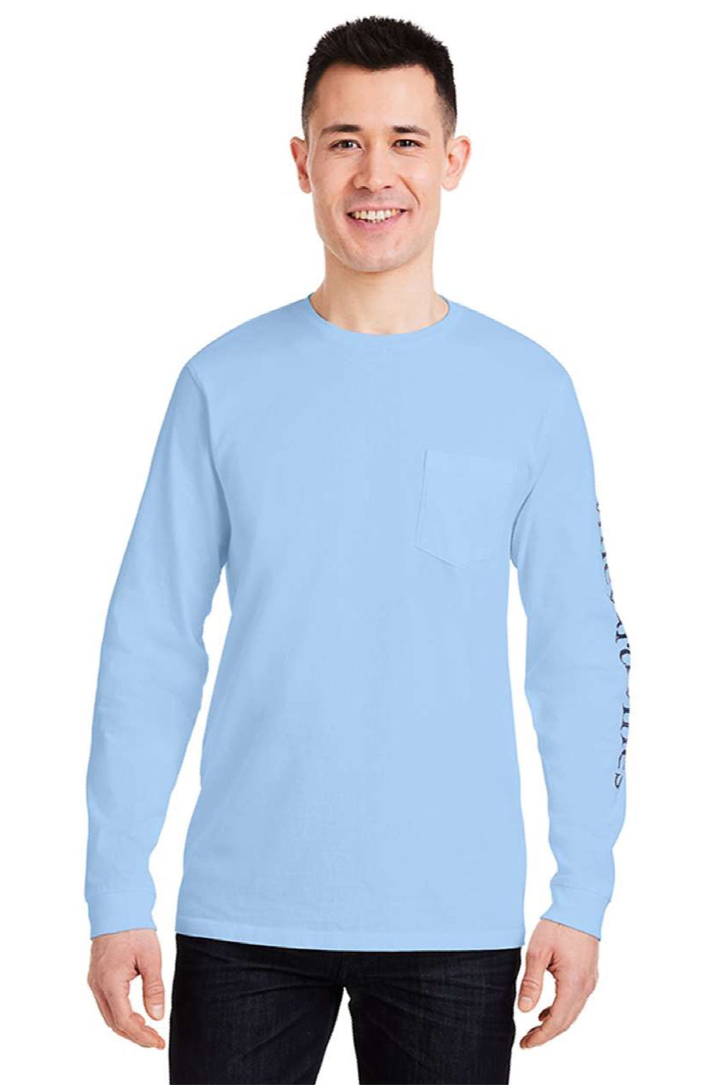 Vineyard Vines V021214 Mens Long Sleeve Crewneck T-Shirt w/ Pocket Jet Black Model Front