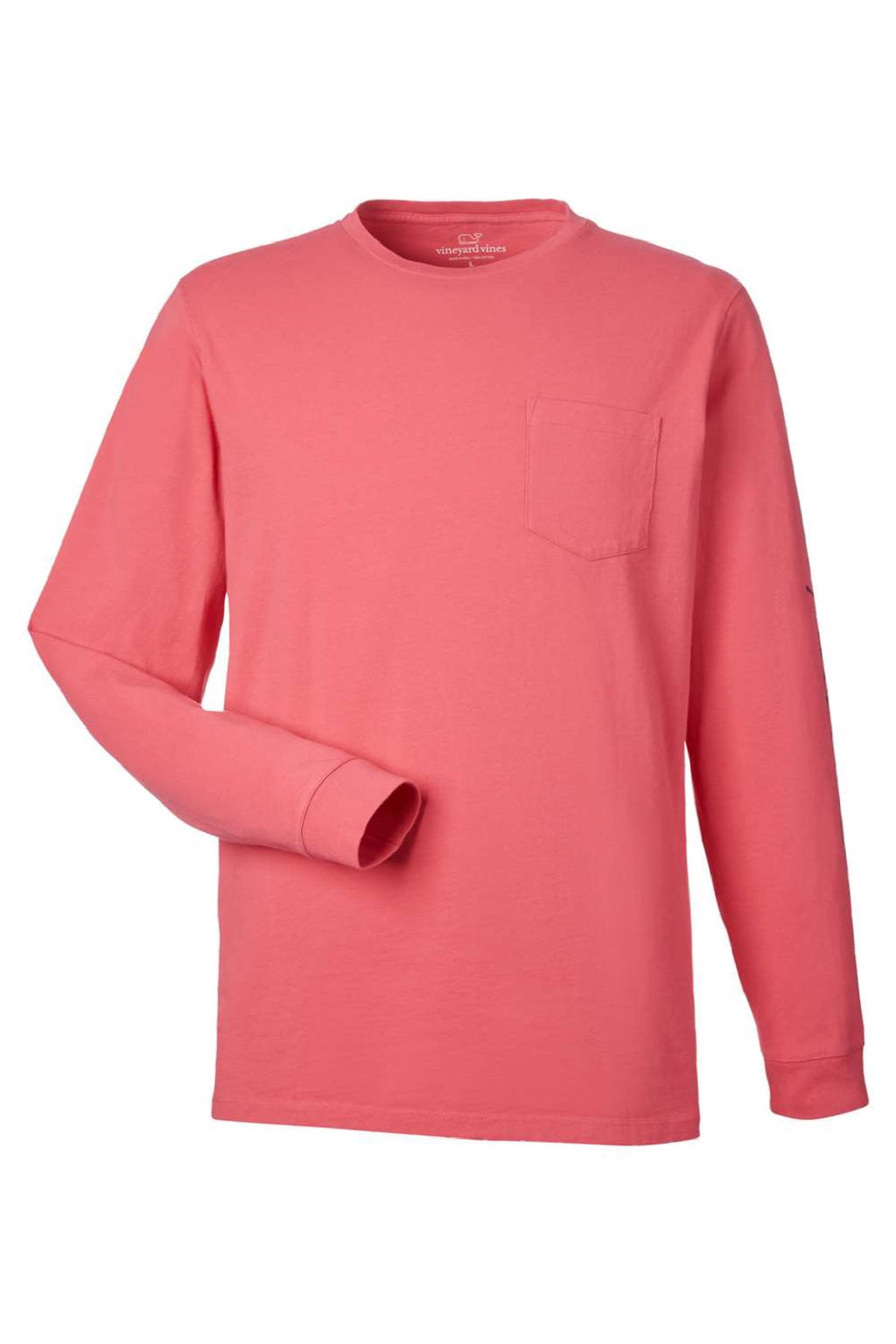 Vineyard Vines V021214 Mens Long Sleeve Crewneck T-Shirt w/ Pocket Jetty Red Flat Front