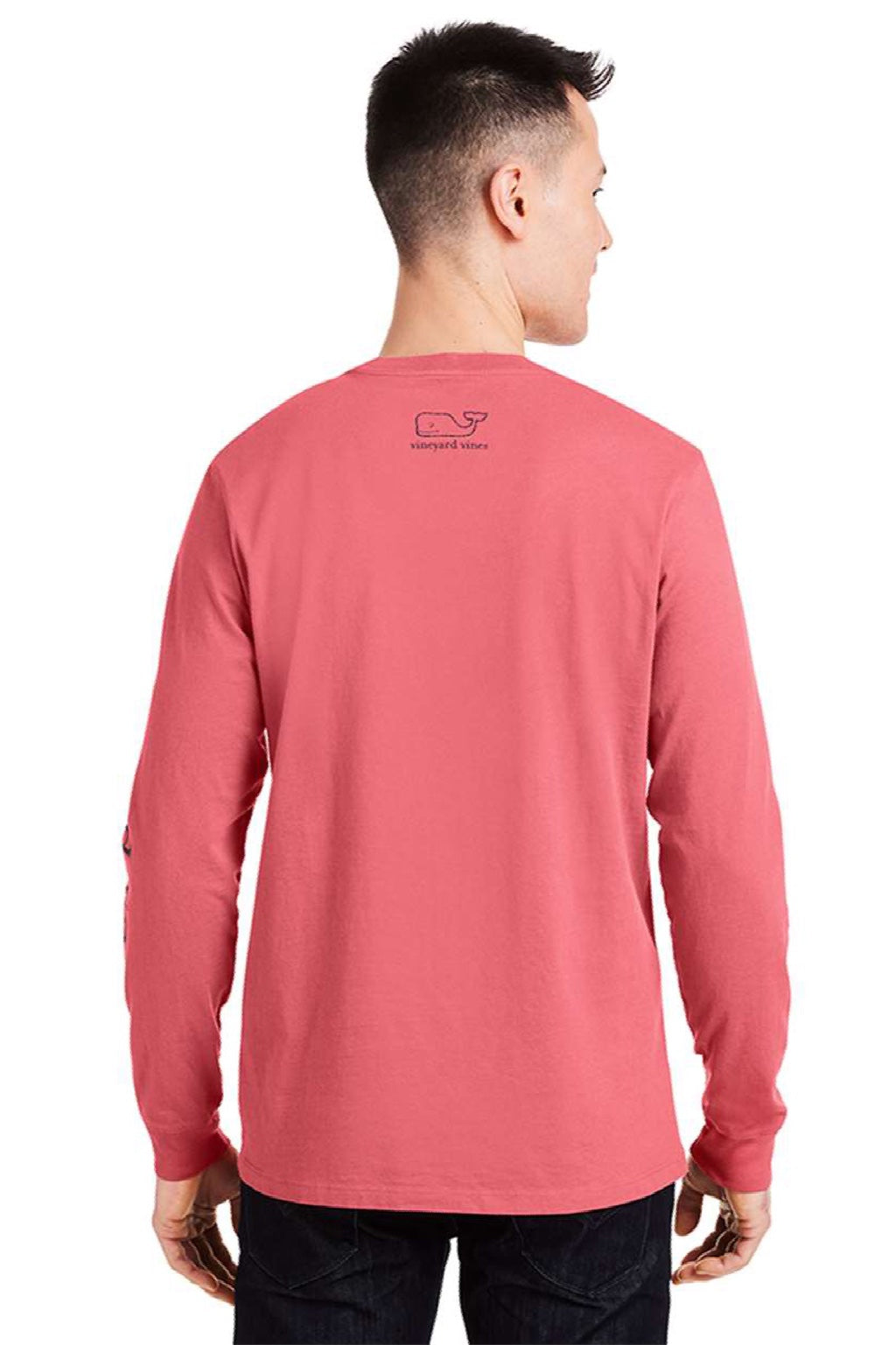 Vineyard Vines V021214 Mens Long Sleeve Crewneck T-Shirt w/ Pocket Jetty Red Model Back