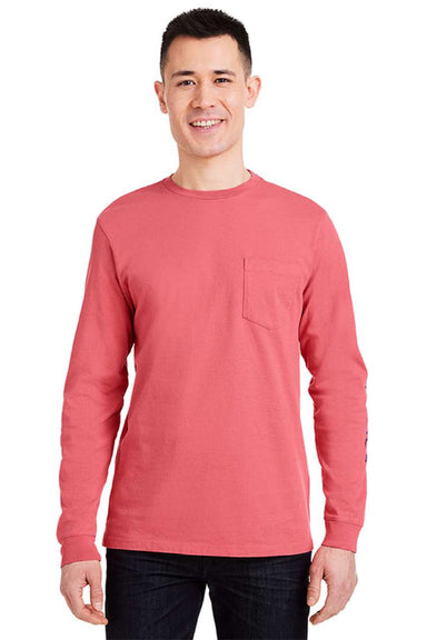 Vineyard Vines V021214 Mens Long Sleeve Crewneck T-Shirt w/ Pocket Jetty Red Model Front