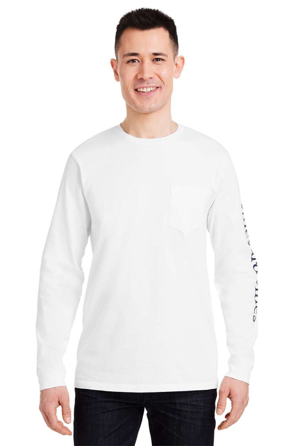 Vineyard Vines V021214 Mens Long Sleeve Crewneck T-Shirt w/ Pocket White Cap Model Front