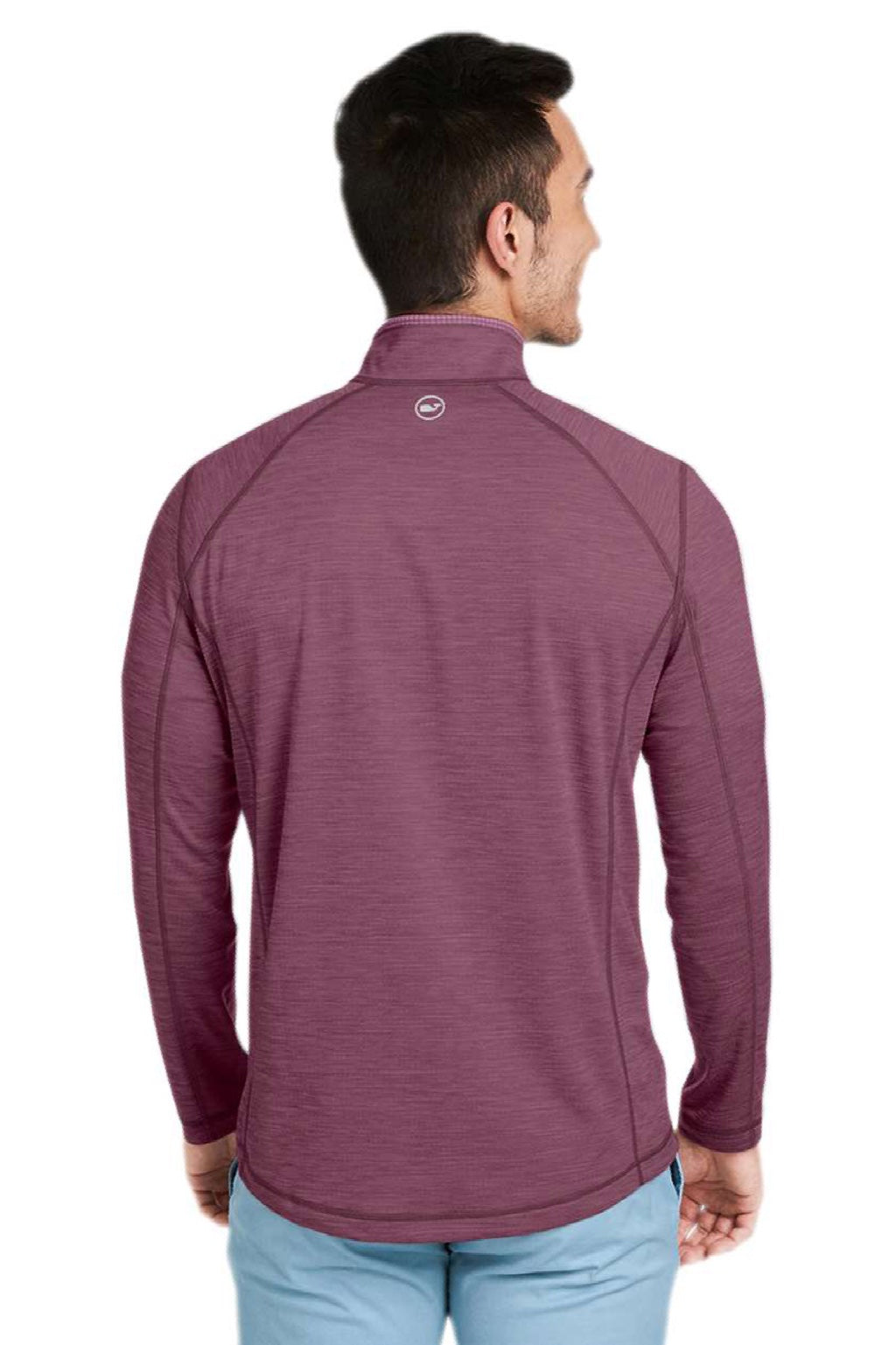 Vineyard Vines K002709 Mens Sankaty 1/4 Zip Sweatshirt Collegiate Burgundy Model Back