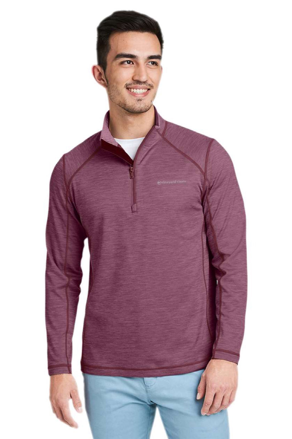 Vineyard Vines K002709 Mens Sankaty 1/4 Zip Sweatshirt Collegiate Burgundy Model Front
