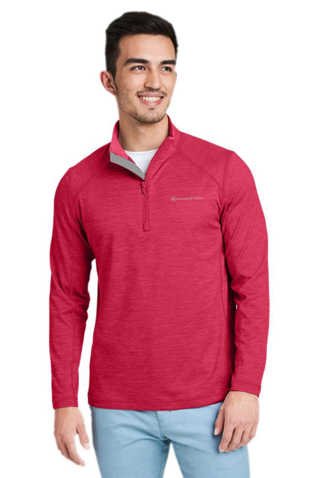 Vineyard Vines K002709 Mens Sankaty 1/4 Zip Sweatshirt Collegiate Red Model Front