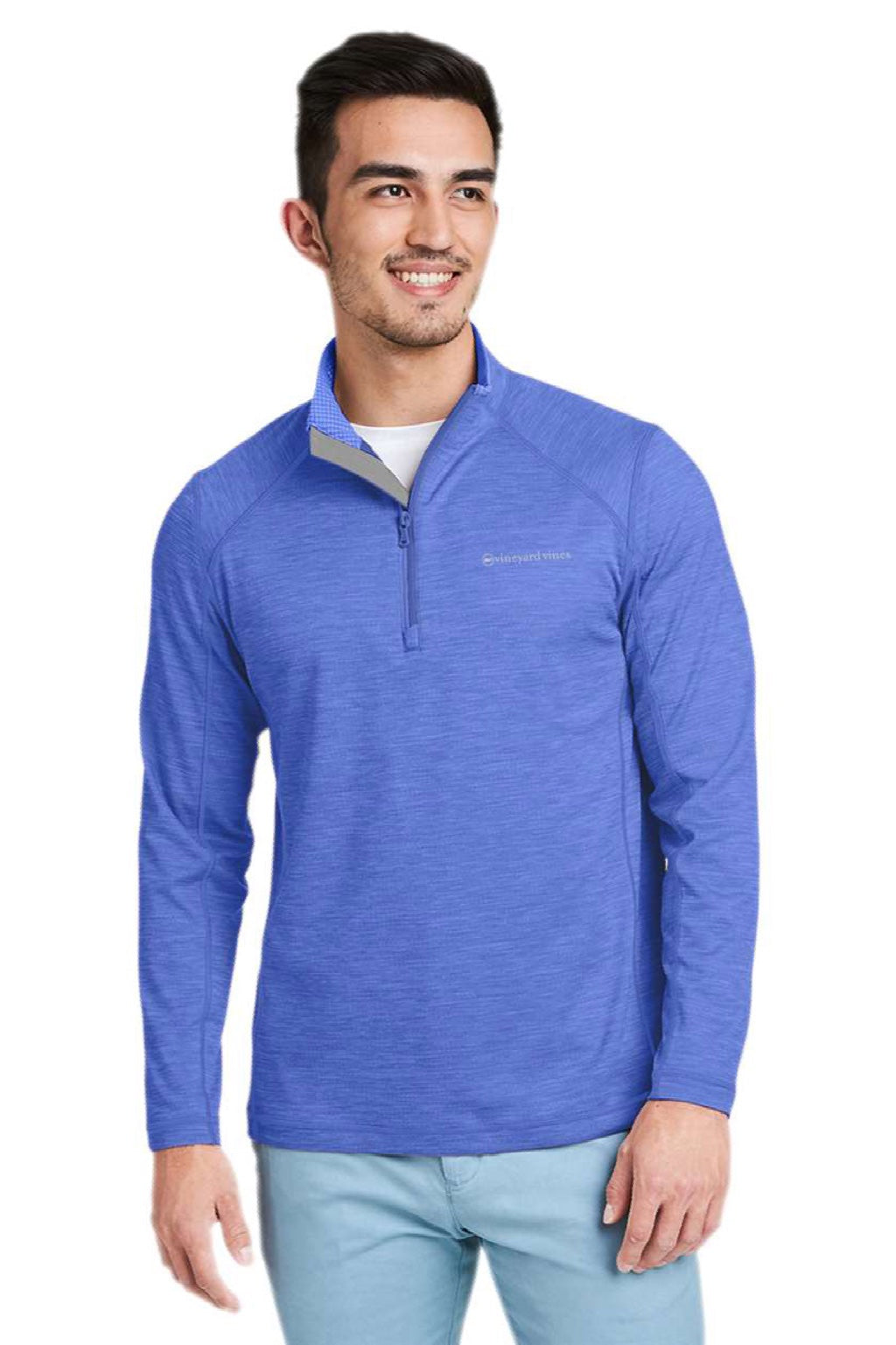 Vineyard Vines K002709 Mens Sankaty 1/4 Zip Sweatshirt Collegiate Royal Blue Model Front