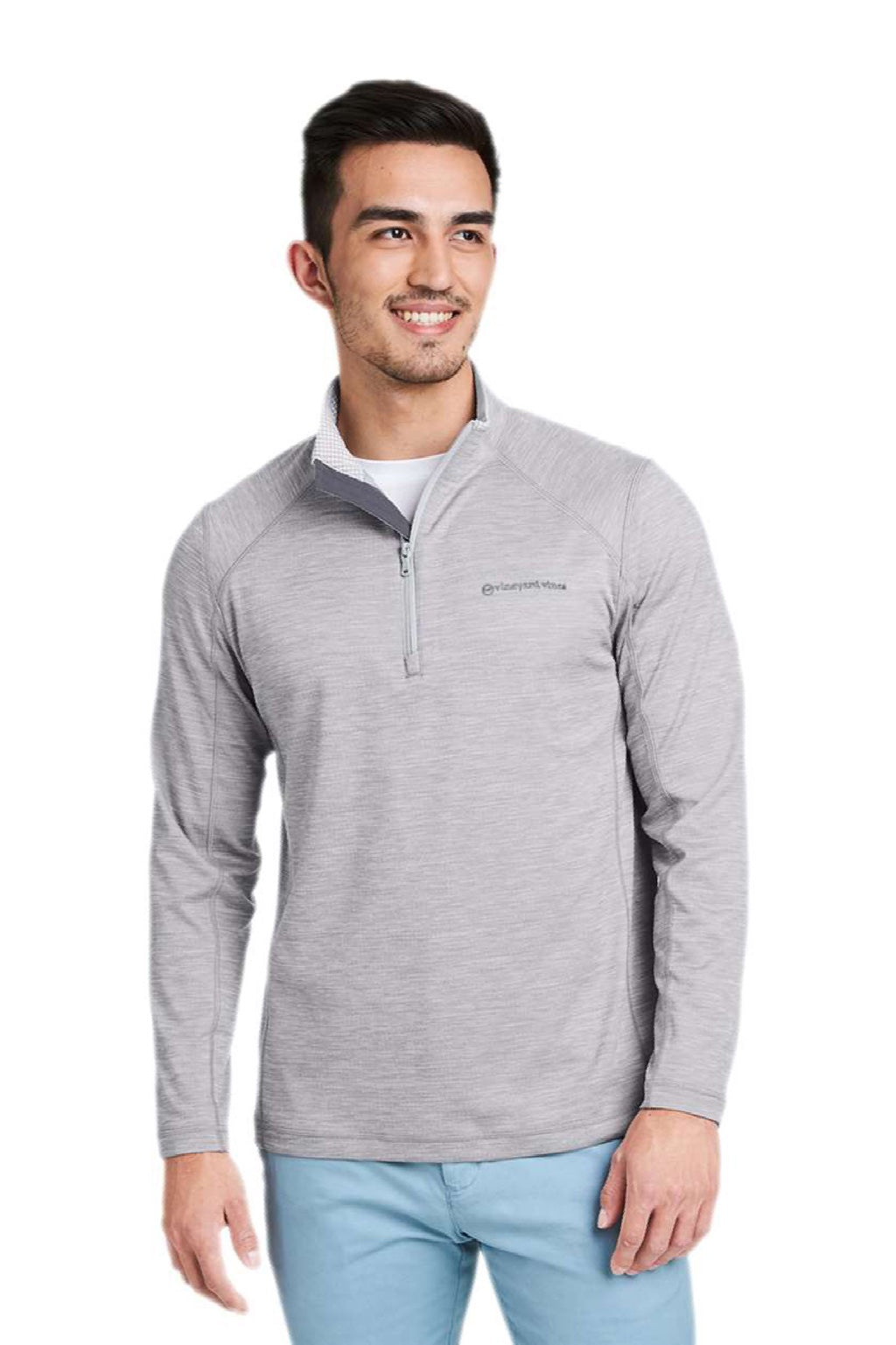 Vineyard Vines K002709 Mens Sankaty 1/4 Zip Sweatshirt Heather Grey Model Front