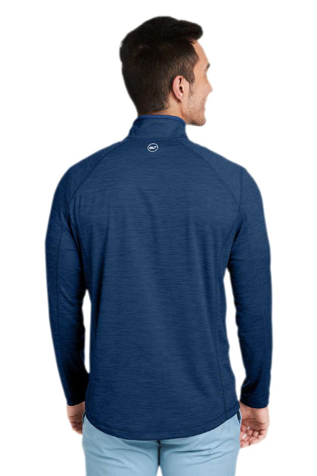 Vineyard Vines K002709 Mens Sankaty 1/4 Zip Sweatshirt Vineyard Navy Blue Model Back
