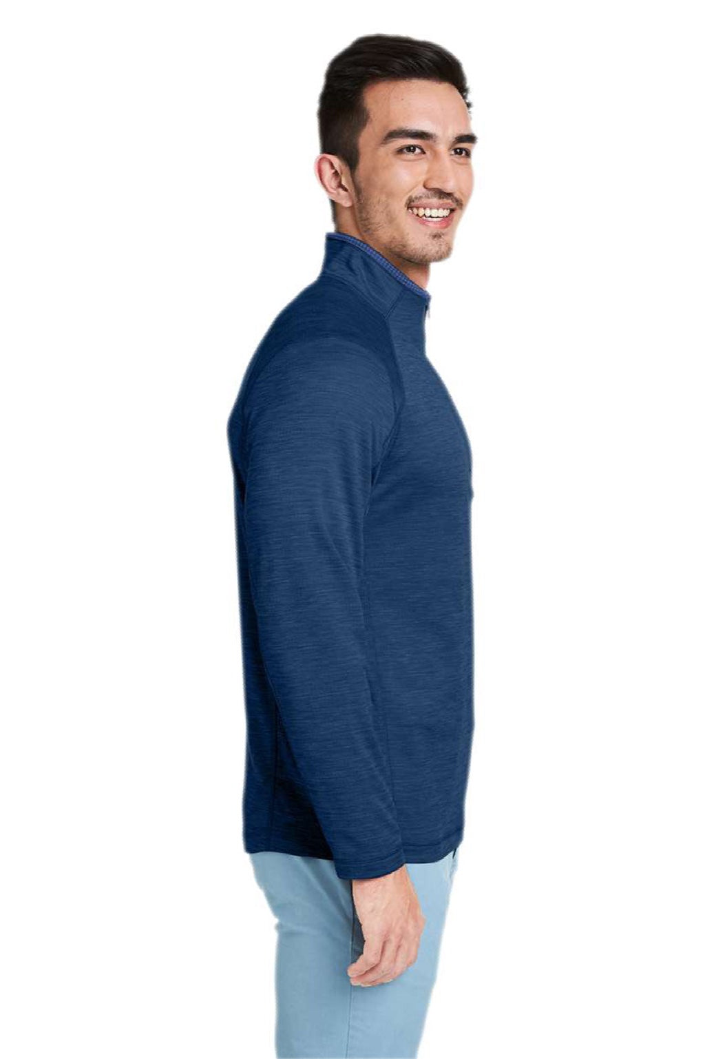 Vineyard Vines K002709 Mens Sankaty 1/4 Zip Sweatshirt Vineyard Navy Blue Model Side