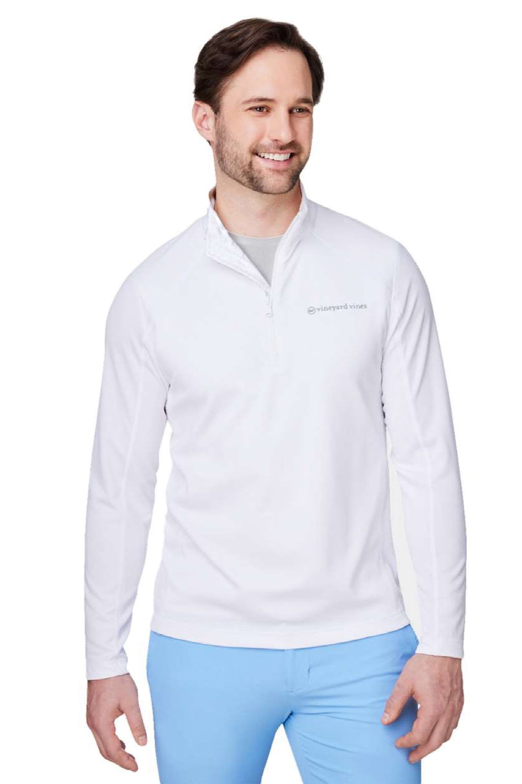 Vineyard Vines K002709 Mens Sankaty 1/4 Zip Sweatshirt White Cap Model Front