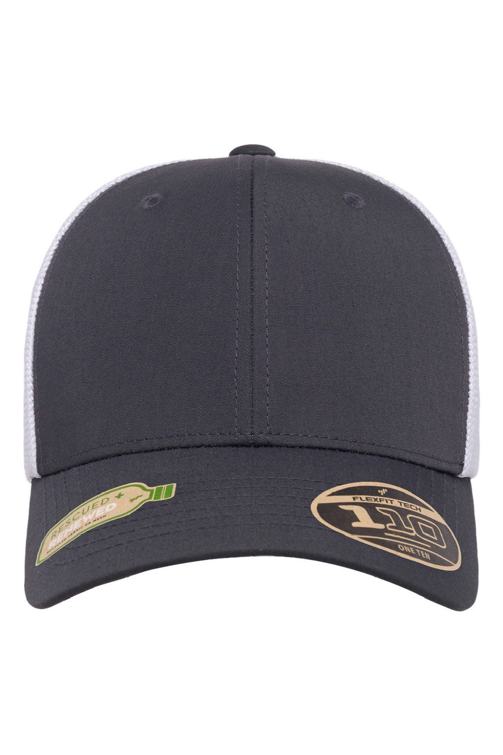 Flexfit Hats 110R Mens Recycled Mesh Flexfit Hat Charcoal Grey/White Flat Front