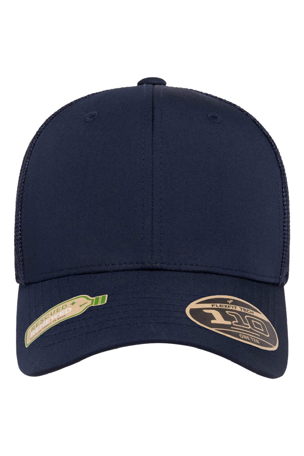 Flexfit Hats 110R Mens Recycled Mesh Flexfit Hat Navy Blue Flat Front