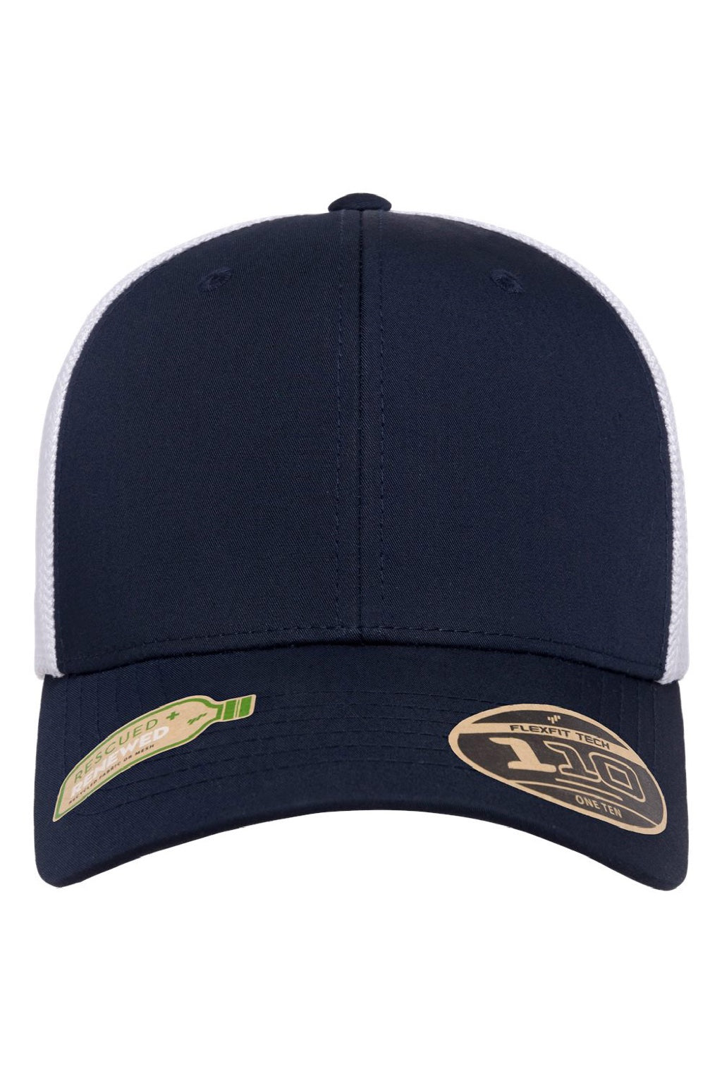 Flexfit Hats 110R Mens Recycled Mesh Flexfit Hat Navy Blue/White Flat Front