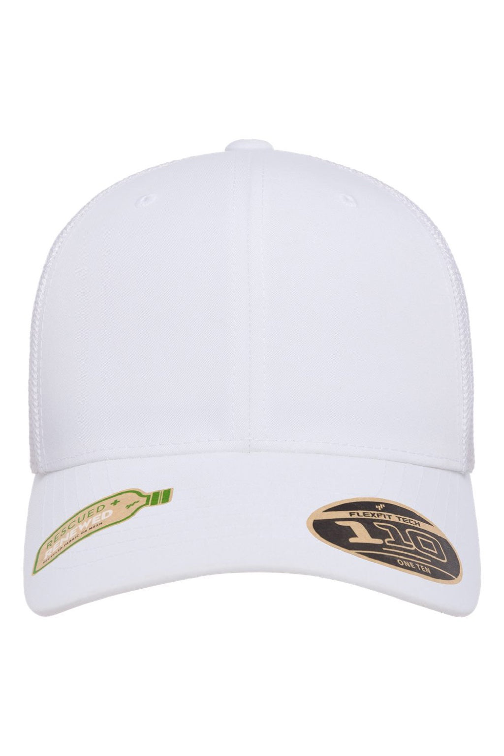 Flexfit Hats 110R Mens Recycled Mesh Flexfit Hat White Flat Front