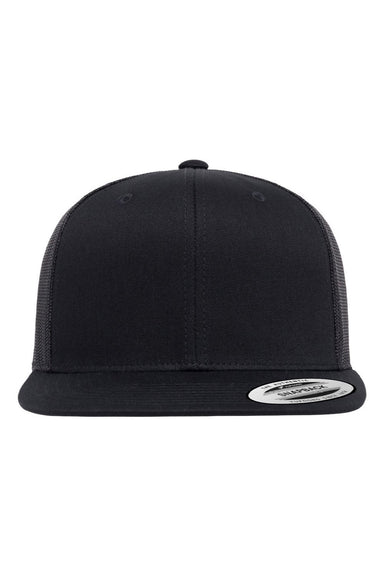 Yupoong Hats 6609 Mens Retro High Profile Snapback Trucker Hat Black Flat Front