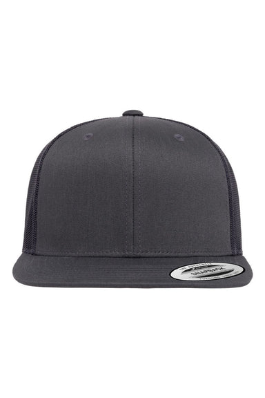 Yupoong Hats 6609 Mens Retro High Profile Snapback Trucker Hat Charcoal Grey Flat Front