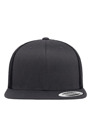 Yupoong Hats 6609 Mens Retro High Profile Snapback Trucker Hat Charcoal Grey/Black Flat Front