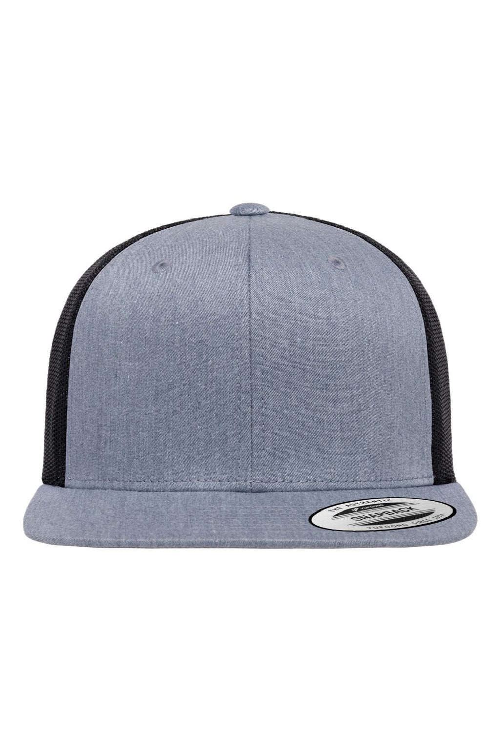 Yupoong Hats 6609 Mens Retro High Profile Snapback Trucker Hat Heather Grey/Black Flat Front