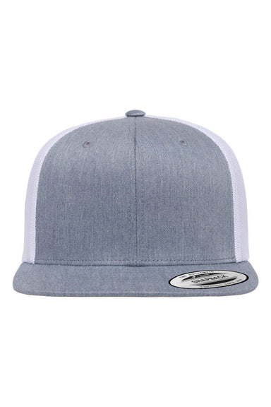 Yupoong Hats 6609 Mens Retro High Profile Snapback Trucker Hat Heather Grey/White Flat Front