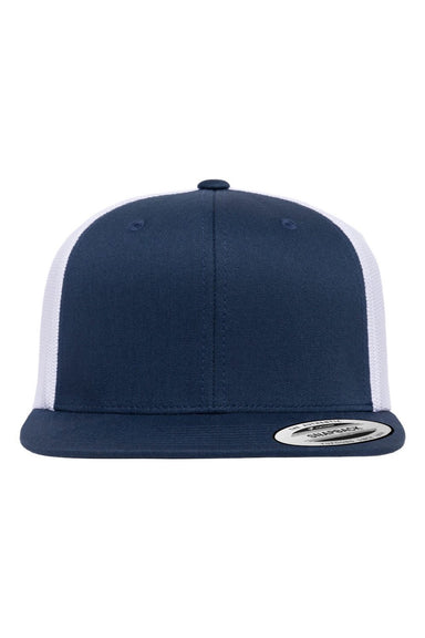 Yupoong Hats 6609 Mens Retro High Profile Snapback Trucker Hat Navy Blue/White Flat Front