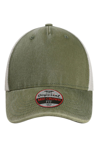 Imperial Hats X240M Mens The Gambit Mesh Back Adjustable Hat Olive Green/Stone Flat Front