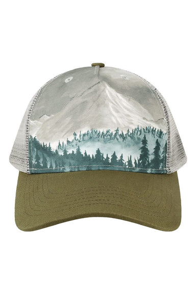 LOCALE Hats 5PTKR Mens Adjustable Trucker Hat Denali Olive Green/Grey Flat Front