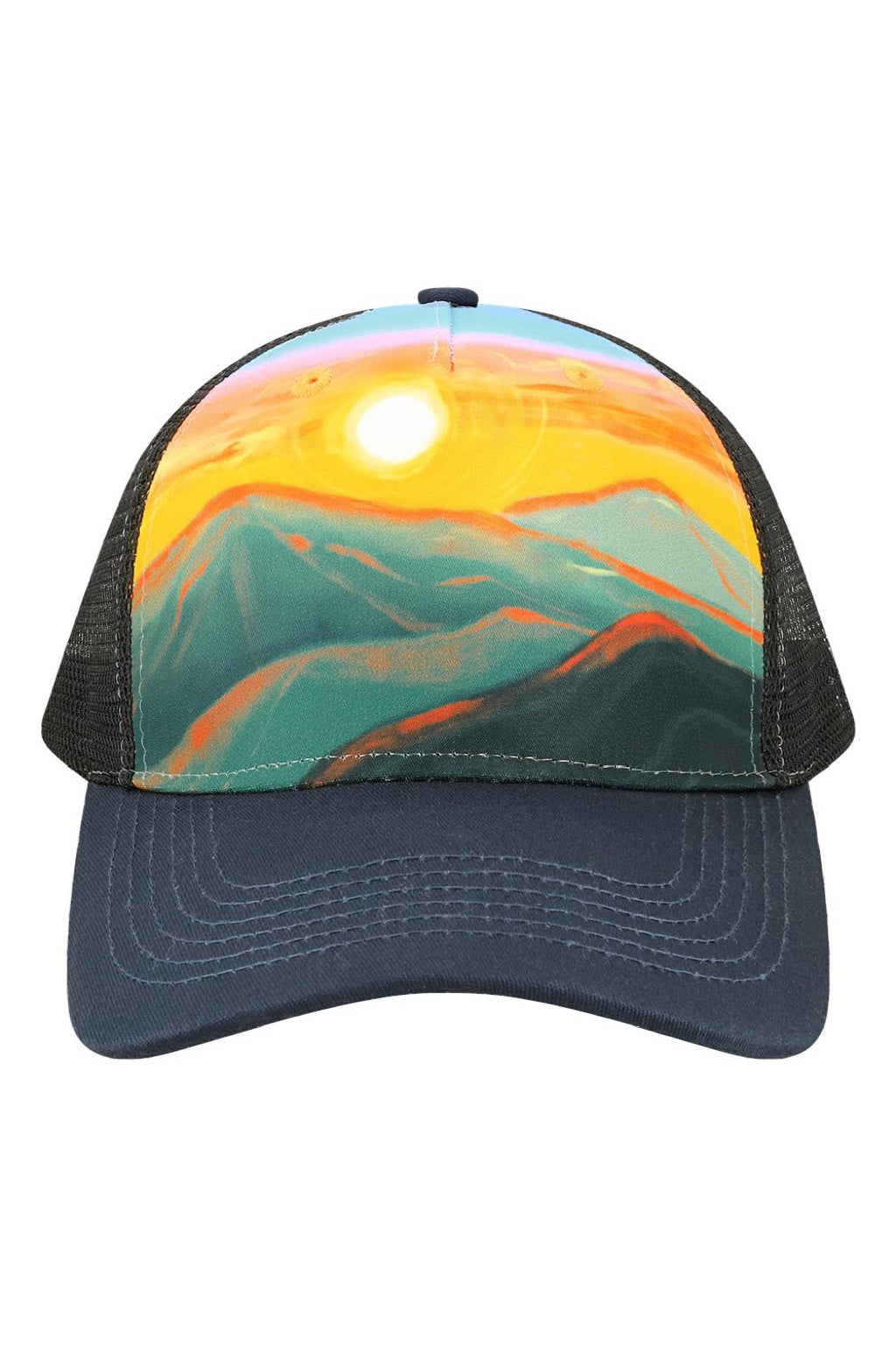 LOCALE Hats 5PTKR Mens Adjustable Trucker Hat Sunset Hills Flat Front