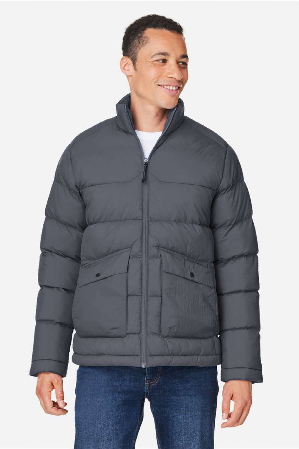 Core 365 CE720 Mens Inspire Full Zip Puffer Jacket Carbon Grey Model Front