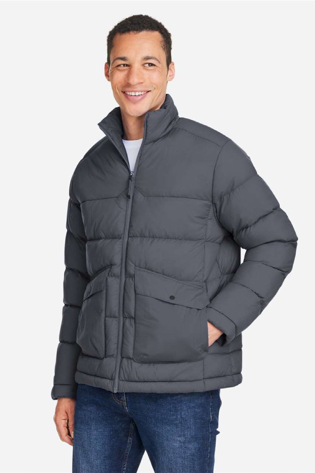 Core 365 CE720 Mens Inspire Full Zip Puffer Jacket Carbon Grey Model Side