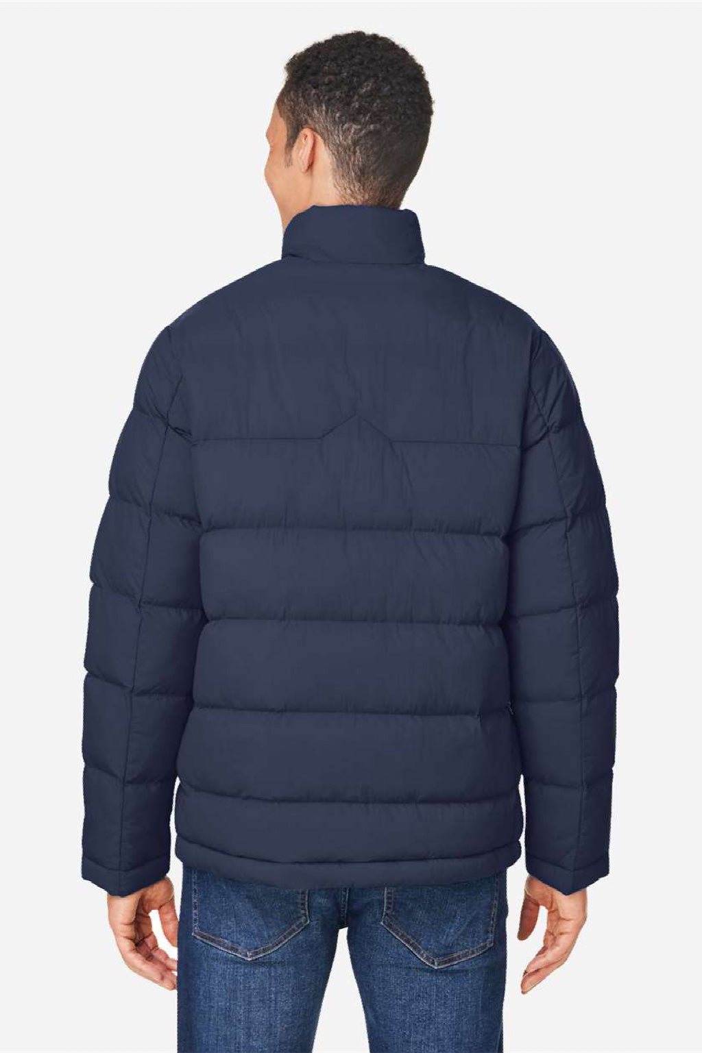 Core 365 CE720 Mens Inspire Full Zip Puffer Jacket Classic Navy Blue Model Back