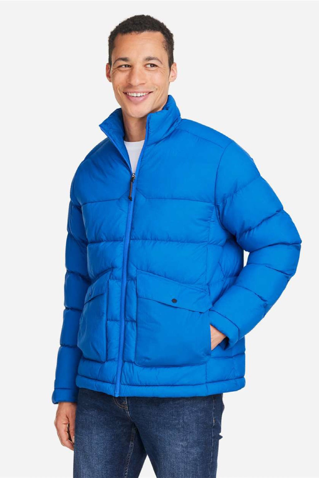 Core 365 CE720 Mens Inspire Full Zip Puffer Jacket True Royal Blue Model Side